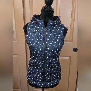 Route 66 Navy Vest with Hearts Faux Lined Hood Size S